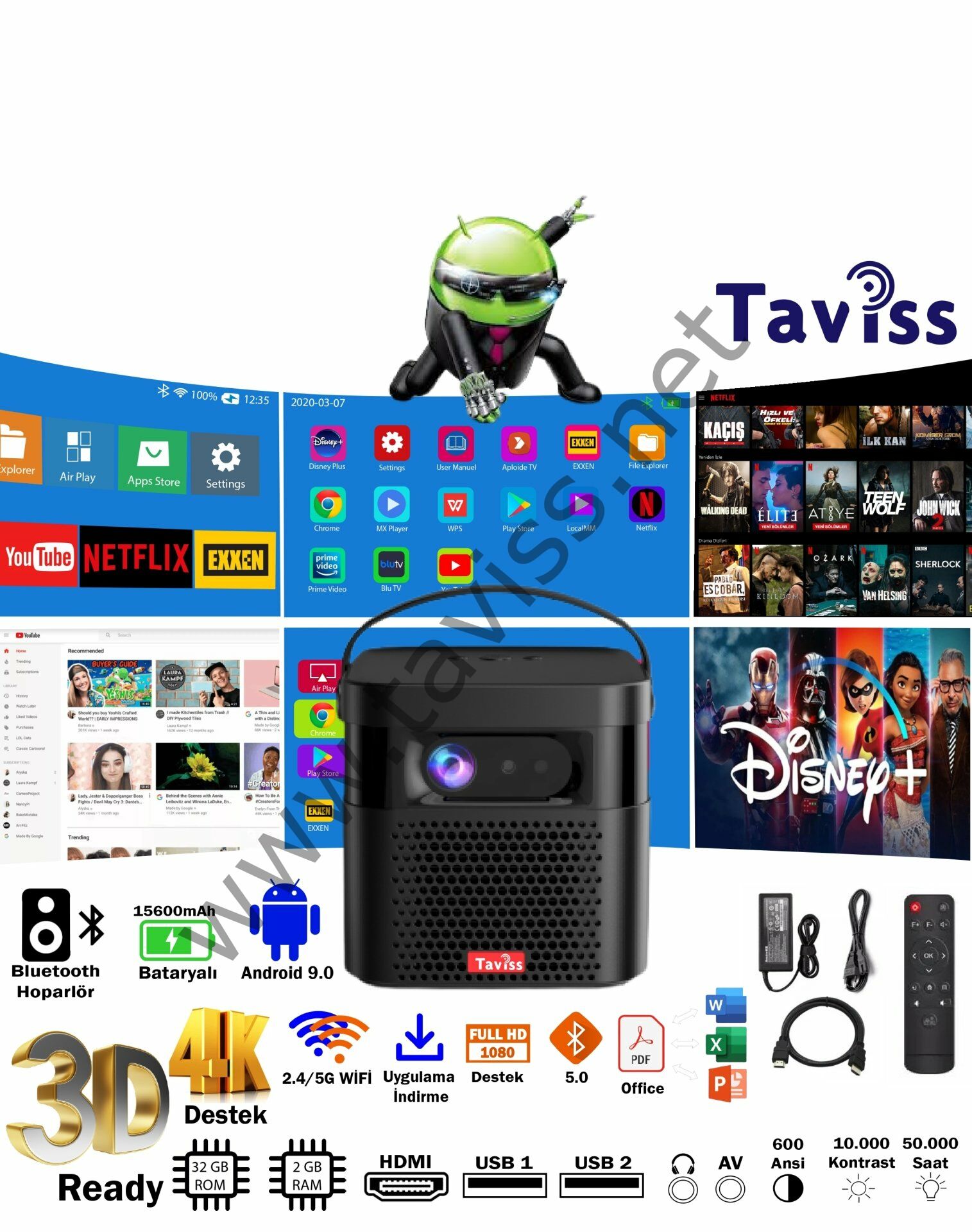 Taviss TR-70Pro Smart Projeksiyon Cihazı