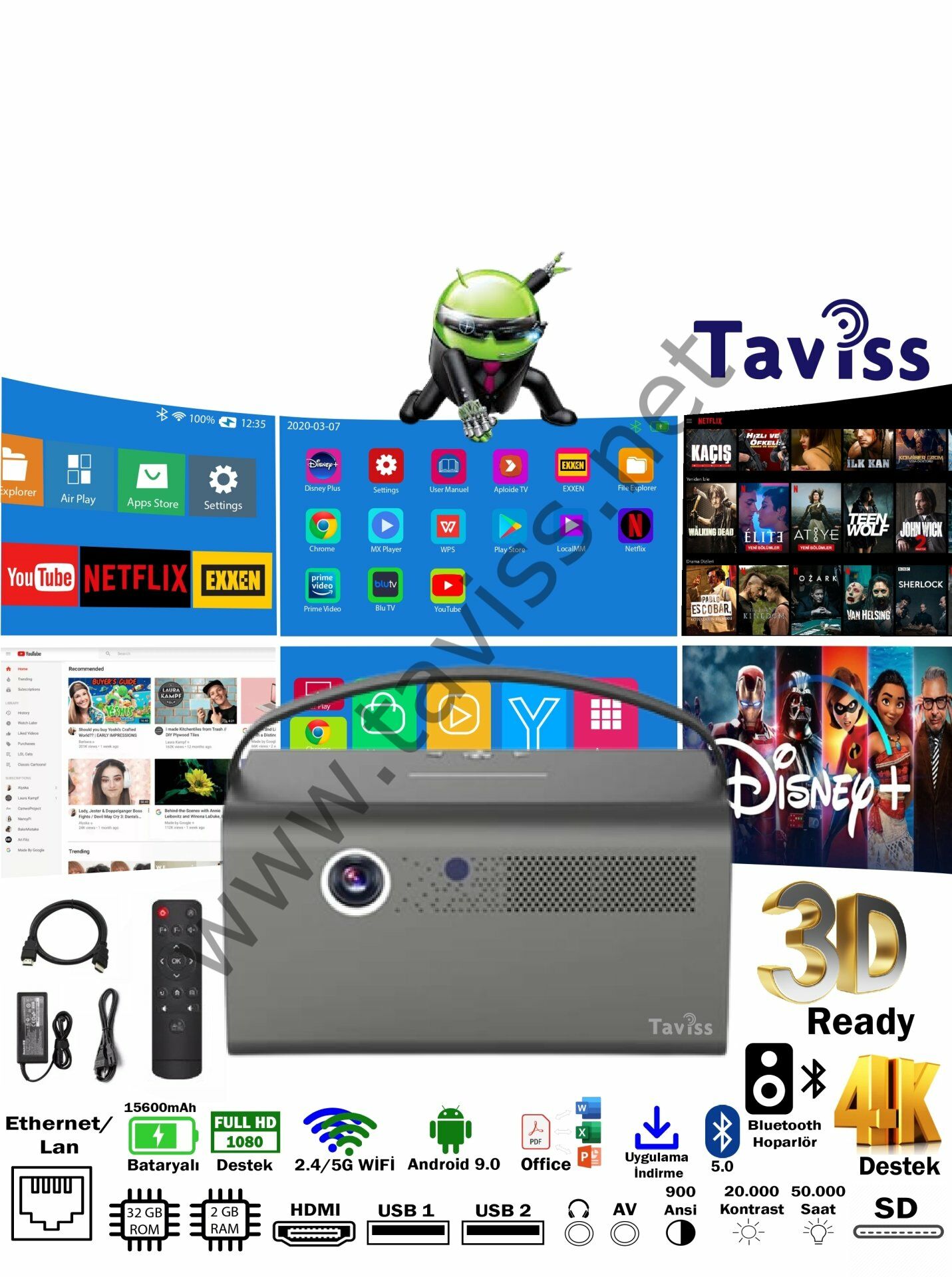 Taviss TR-90Pro Smart Projeksiyon Cihazı