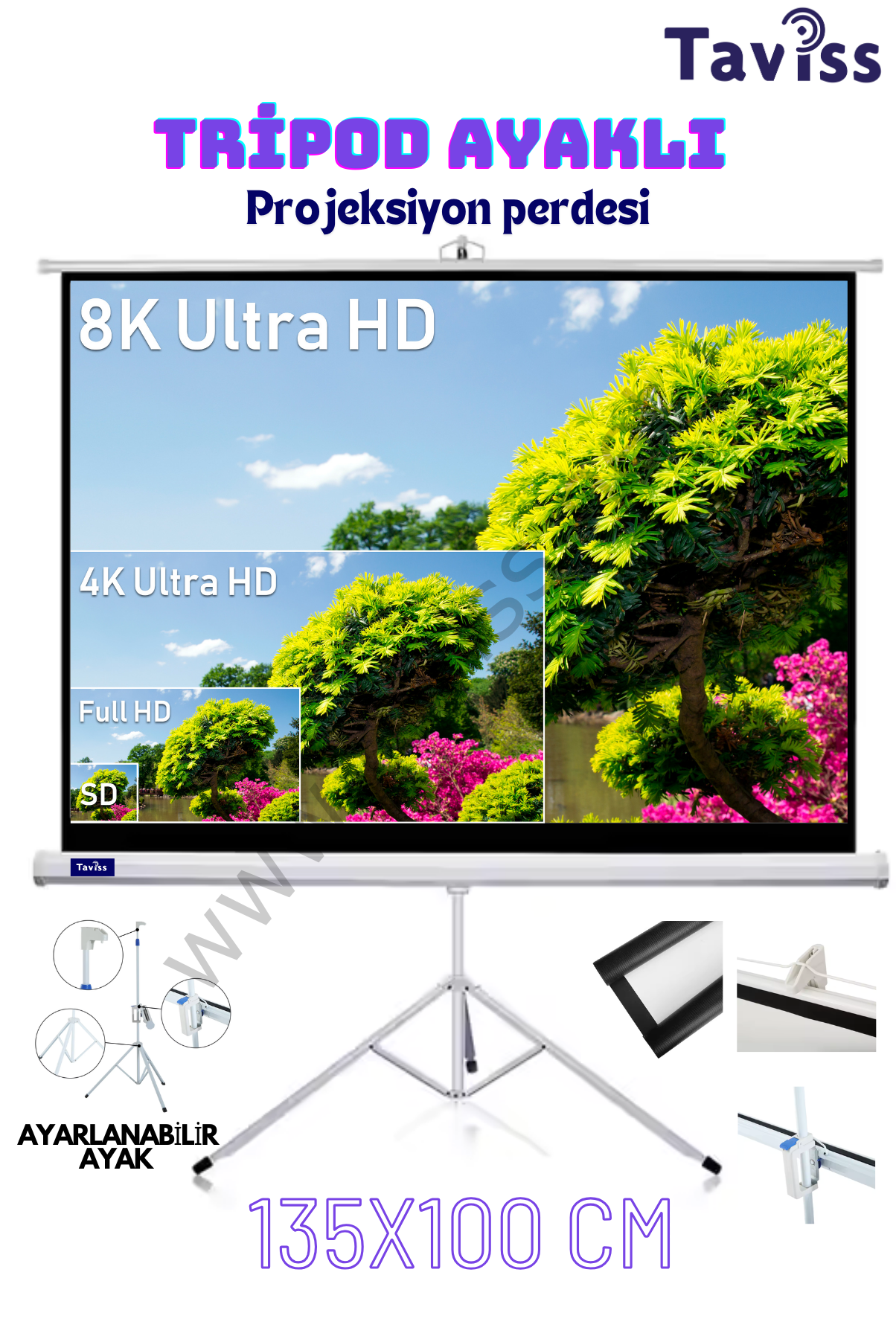 TAVİSS 135X100 CM TAŞINABİLİR TRİPOD PROJEKSİYON PERDESİ