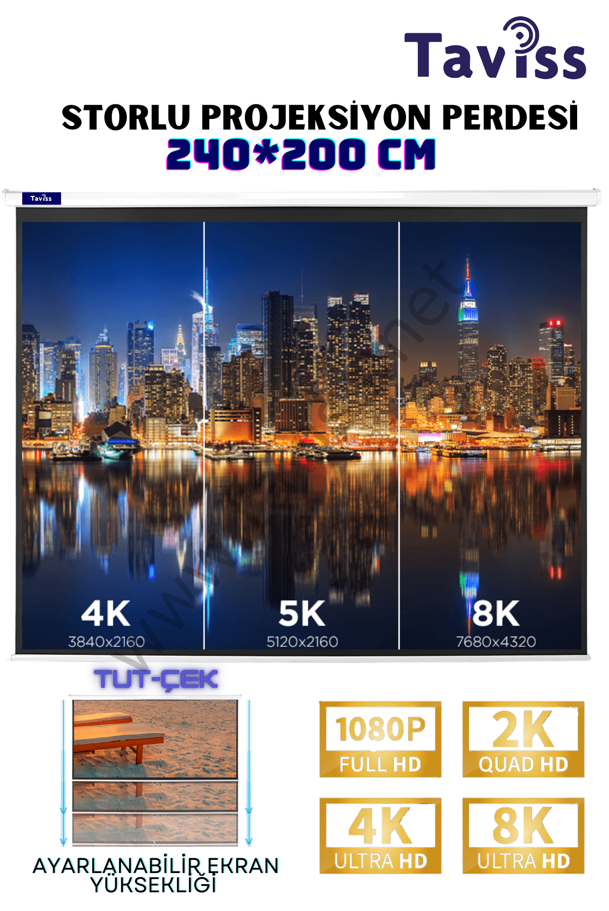 TAVİSS 240X200 CM STORLU MANUEL PROJEKSİYON PERDESİ