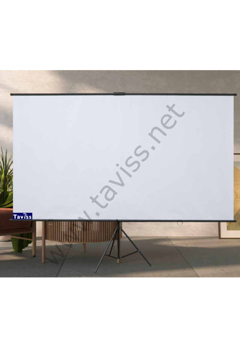 221x124 CM MAT BEYAZ-SİYAH TRİPOD AYAKLI TAŞINABİLİR VE DUVAR KULLANIMLI PROJEKSİYON PERDESİ